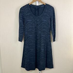 Cut Loose Textured Wave Stripe Fit & Flare Dress Womens XS Navy Blue Lagenlook
